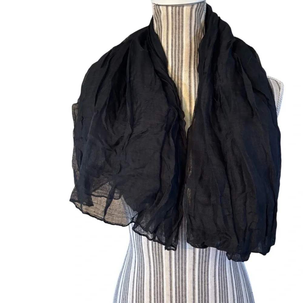 NWT Iris Scarf / Wrap Black Sheer Large Boho Versatile Linen-look Crunchy design